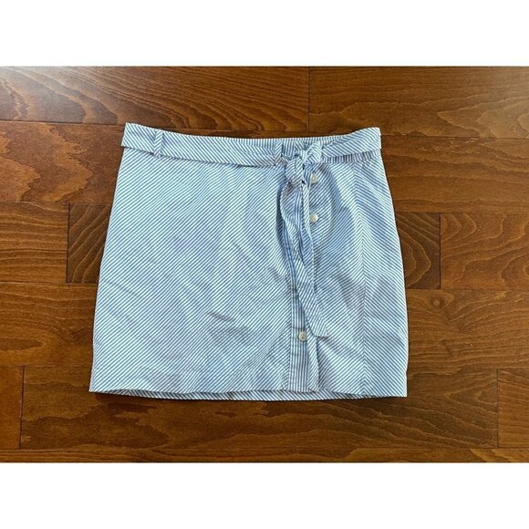 Vineyard Vines Mini Skirt Button Front Lace Tie Lined Cotton Blue Striped Sz 6 - Picture 1 of 6